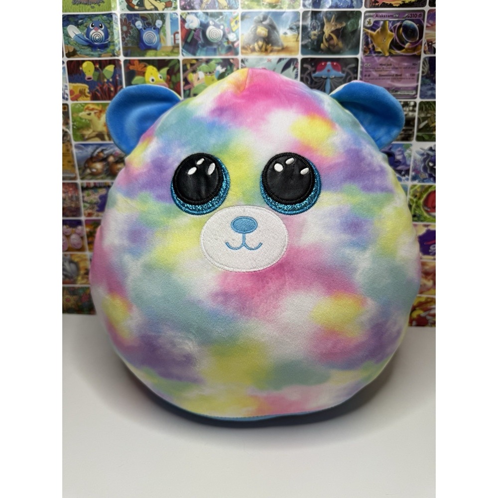 Ty Beanie Ballz Hope Rainbow Tie Dye Bear Plush‎ 14" Big Eyes Pastel